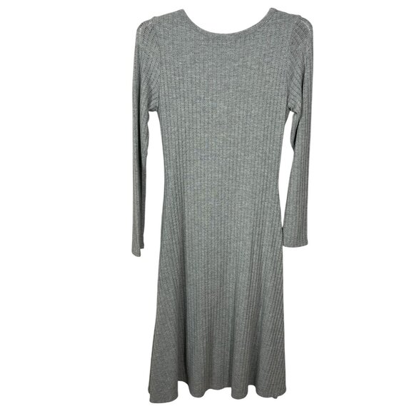 See You Monday Ribbed Knit Fit & Flare Dress Sz L | Gray Long Sleeve Casual - Picture 1 of 11